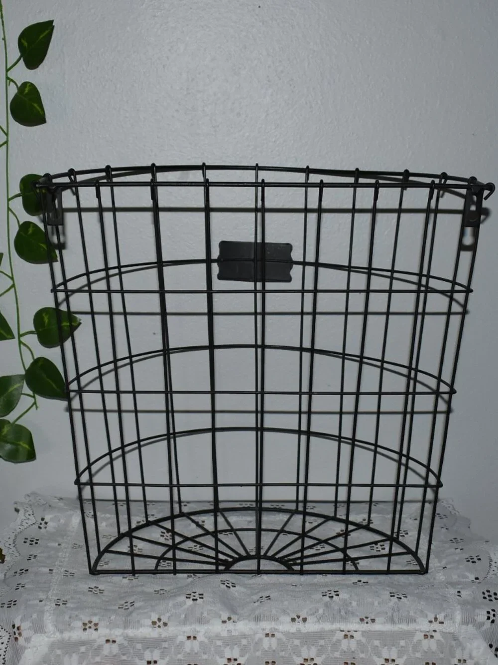 Vintage Black Metal Hanging Potato Basket Rustic Country Farmhouse Kitchen Decor
